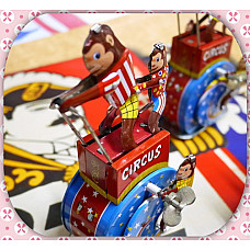 鐵皮發條玩具系列-馬戲團猴子家族轉圈圈鐵皮發條玩具